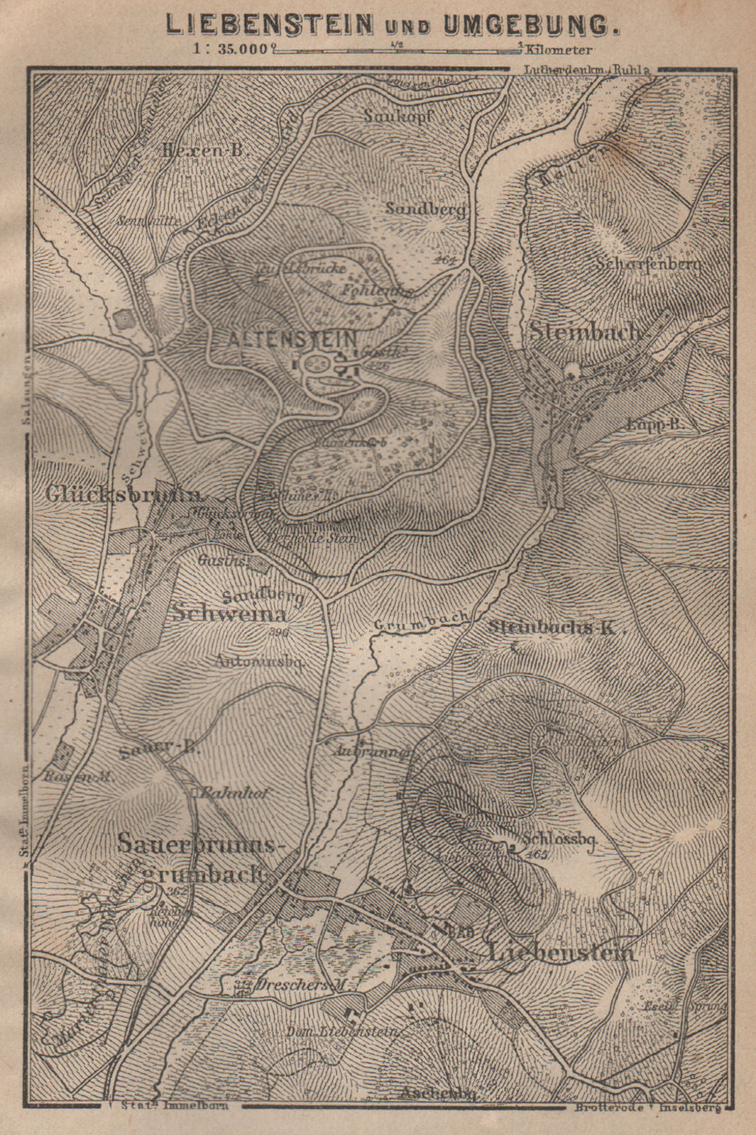 LIEBENSTEIN & environs/umgebung. Altenstein. Thuringia karte. SMALL 1904 map